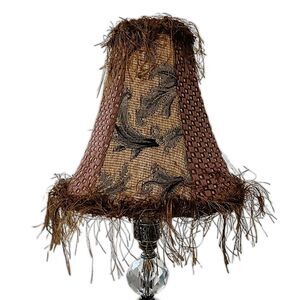 Tapestry Lamp Shade Corn Silk Fringe 9" Light Clip Bell Shaped Victorian Witchy.